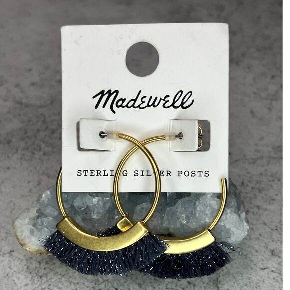 Nwt Madewell Sterling Silver Post Gold tone gray tassel hoop earrings - Picture 1 of 4